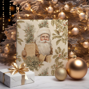 Papier Cadeau Papier d'enveloppement d'or grand Père Noël Retro