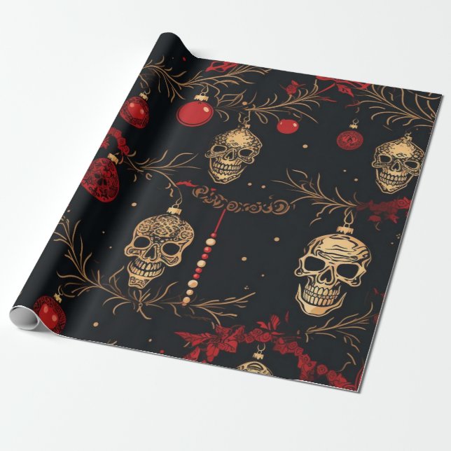 Papier Cadeau Papier d'enveloppement d'ornement crânien (Déroulé)
