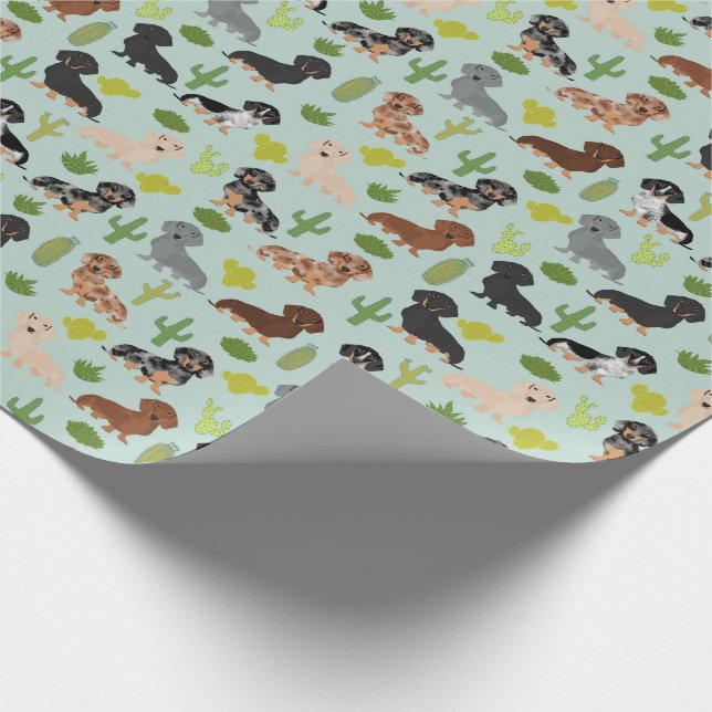 Papier Cadeau Papier d'enveloppement Doxie Dachshund Cactus (Coin)