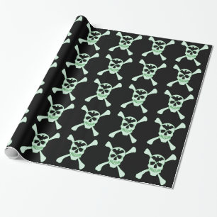 Papier Cadeau Papier D'Enveloppement Du Crâne Vert Et Des Traver