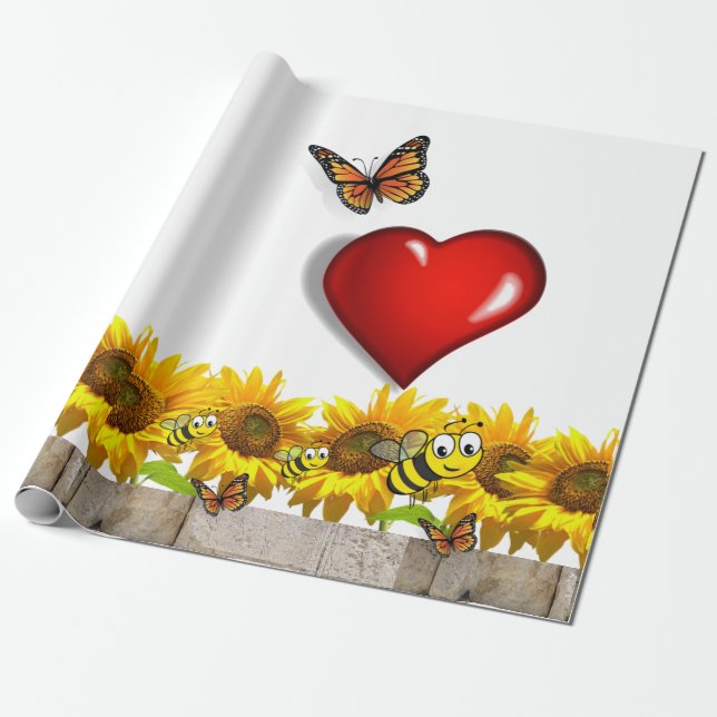 Papier Cadeau Papier d'enveloppement du papillon de tournesol (Déroulé)