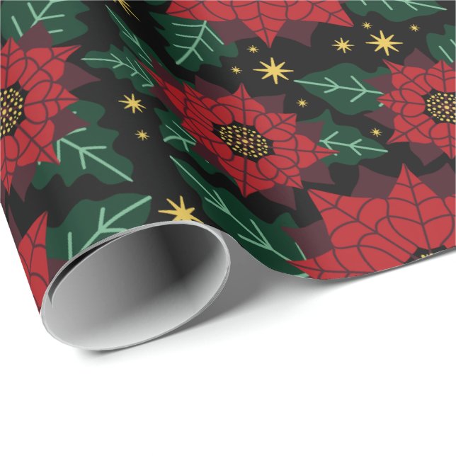 Papier Cadeau Papier d'enveloppement festif Poinsettia (Coin rond)