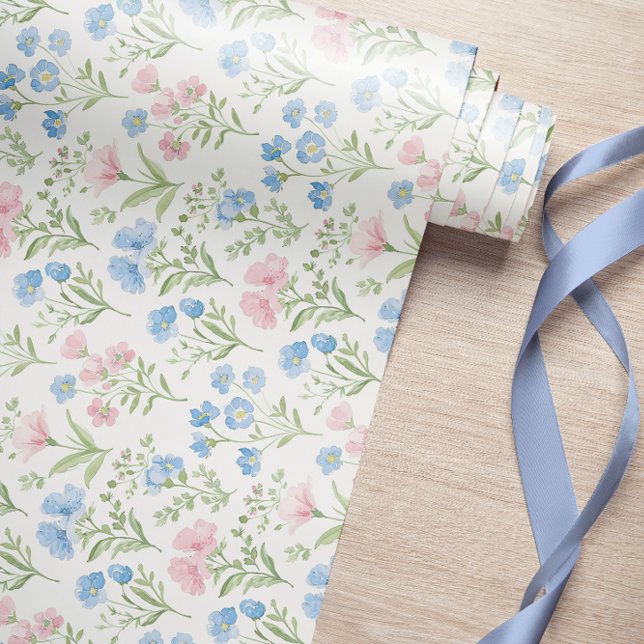 Papier Cadeau Papier d'enveloppement Fleur sauvage bleu à motif  (Créateur téléchargé)