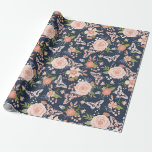 Papier Cadeau Papier d'enveloppement floral bleu et blanc de la