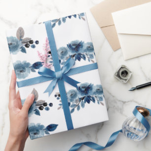 Papier Cadeau Papier d'enveloppement floral bleu poussiéreux