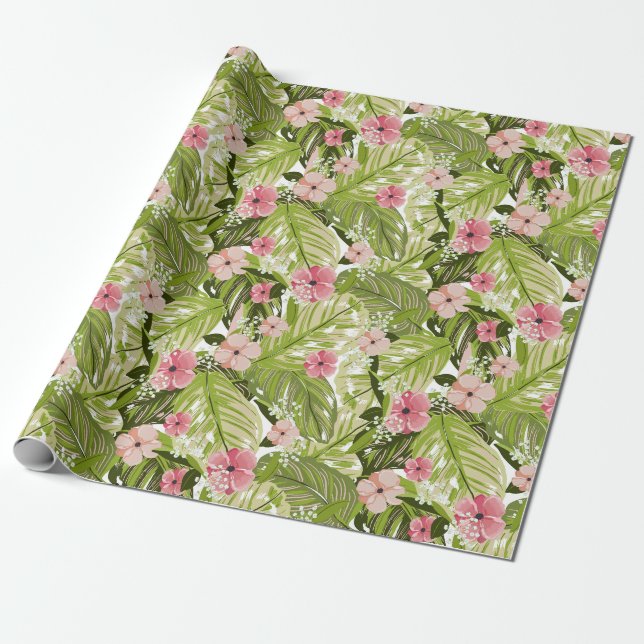 Papier Cadeau Papier d'enveloppement floral et Feuille tropical (Déroulé)