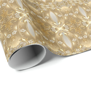 Papier Cadeau Papier d'enveloppement Floral Orné Or
