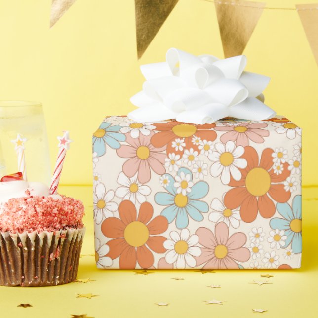 Papier Cadeau Papier d'enveloppement Floral Pastel rose orange r (Fête d'anniversaire)