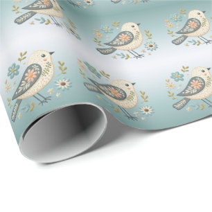 Papier Cadeau Papier d'enveloppement Floral Petit Oiseau Vert