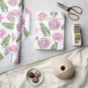 Papier Cadeau Papier d'enveloppement floral rose et violet