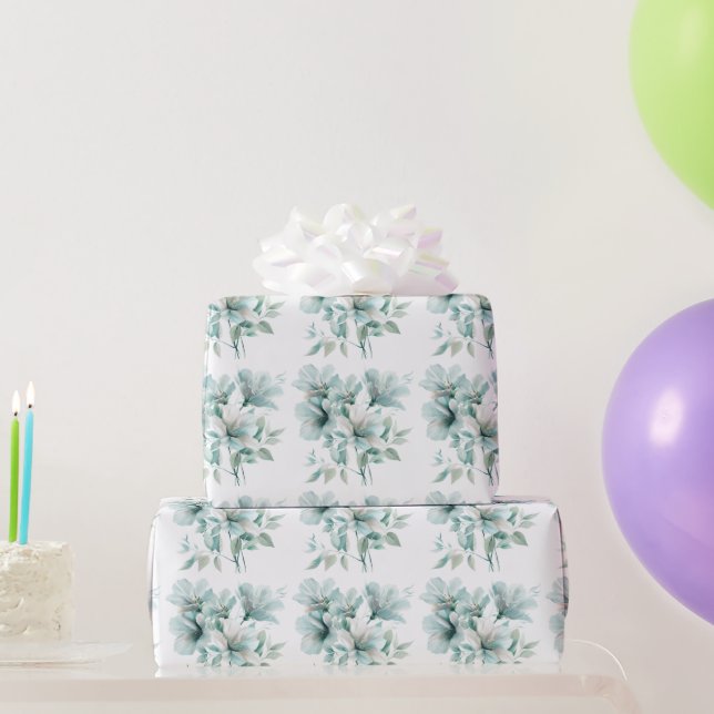 Papier Cadeau Papier d'enveloppement floral turquoise clair (Cadeaux de fête)