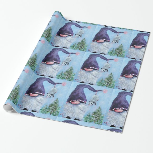 Papier Cadeau Papier d'enveloppement Gnome & Opossum de Noël (Déroulé)
