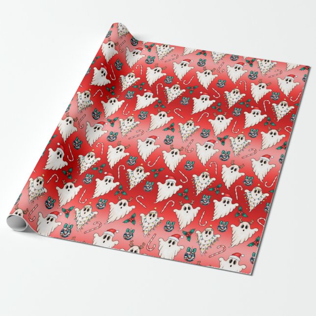 Papier Cadeau Papier d'enveloppement gothique Fantôme de Noël Ro (Déroulé)