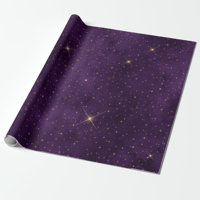 Papier Cadeau Papier d'enveloppement gothique or violet (Déroulé)