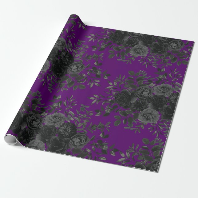 Papier Cadeau Papier d'enveloppement gothique Rose violet et noi (Déroulé)