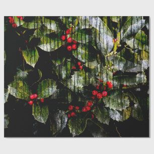 Papier Cadeau Papier d'enveloppement Holly Berry, 30 po x 6 po