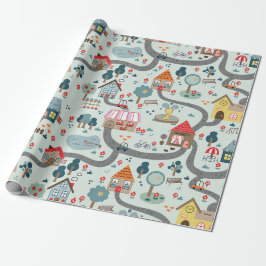 Papier Cadeau Papier d'enveloppement illustré de carte de villag
