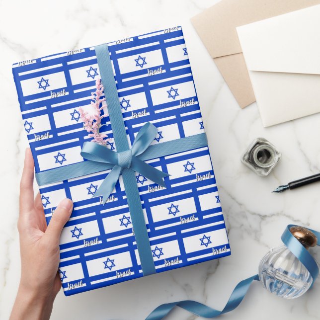 Papier Cadeau Papier d'enveloppement Israël, bleu, drapeau israé (Cadeaux)