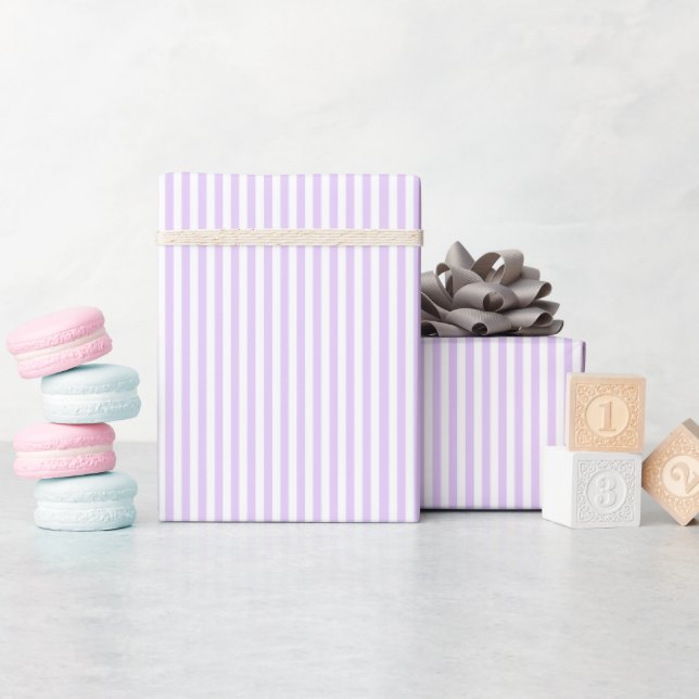 Papier Cadeau Papier d'enveloppement Lavande et bandes blanches (Baby Shower)