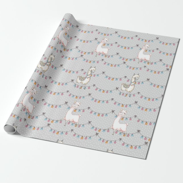 Papier Cadeau Papier d'enveloppement Llama Party (Déroulé)