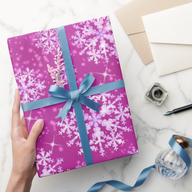 Papier Cadeau Papier d'enveloppement Magenta des faches de neige (Cadeaux)