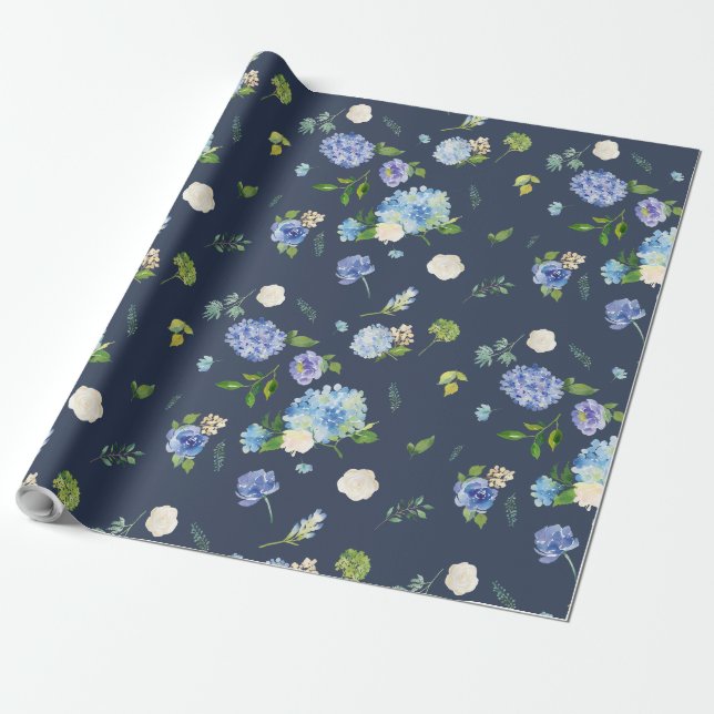 Papier Cadeau Papier d'enveloppement Mariage de la Marine Blue H (Déroulé)