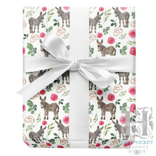 Papier Cadeau Papier d'enveloppement Mariage Donkeys et Roses ro