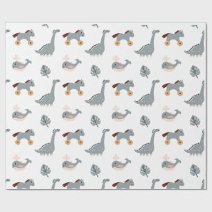 Papier Cadeau Papier d'enveloppement mignon blanc animal Dino Le