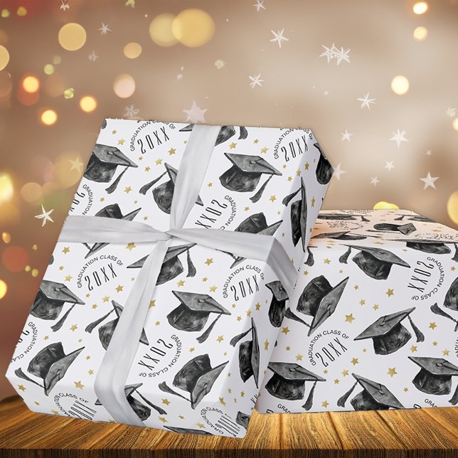 Papier Cadeau Papier d'enveloppement moderne noir et blanc (Graduation Gift Wrap)