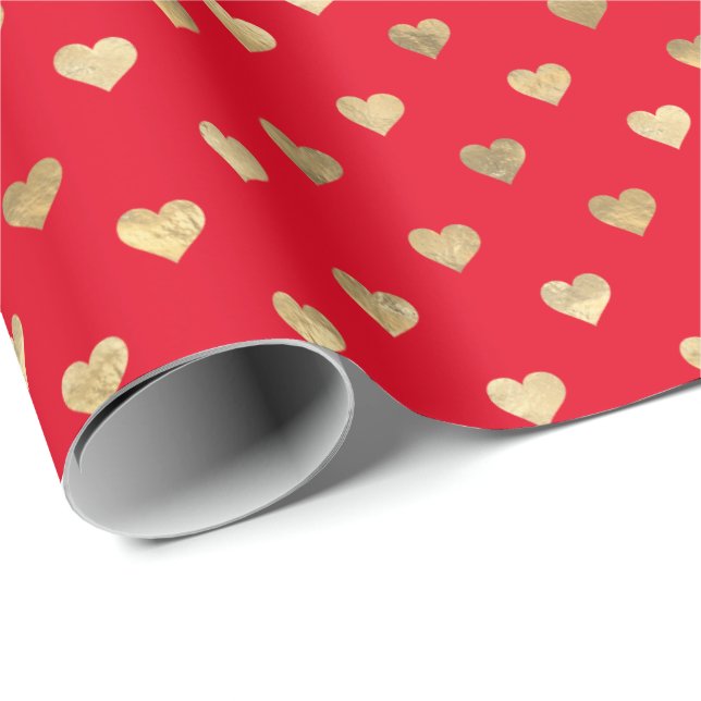Papier Cadeau Papier d'enveloppement Motif de Coeurs d'or rouge  (Coin rond)