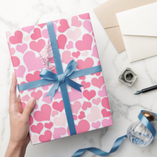 Papier Cadeau Papier d'enveloppement Motif de Coeurs roses