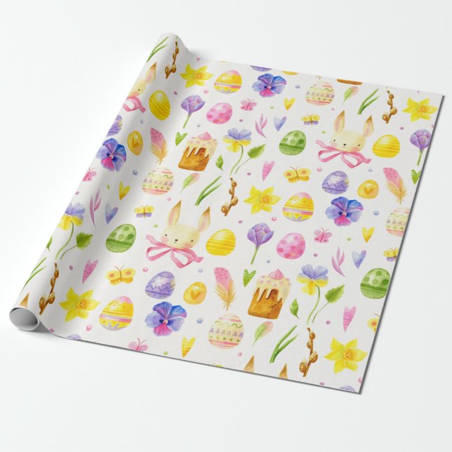 Papier Cadeau Papier d'enveloppement Motif de Pâques mignon (Déroulé)