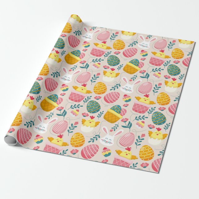 Papier Cadeau Papier d'enveloppement Motif de Pâques mignon (Déroulé)