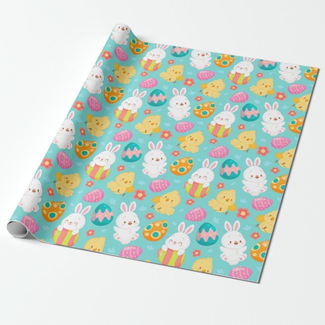 Papier Cadeau Papier d'enveloppement Motif de Pâques mignon (Déroulé)