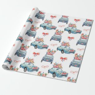 Papier Cadeau Papier d'enveloppement Motif de voitures de Noël