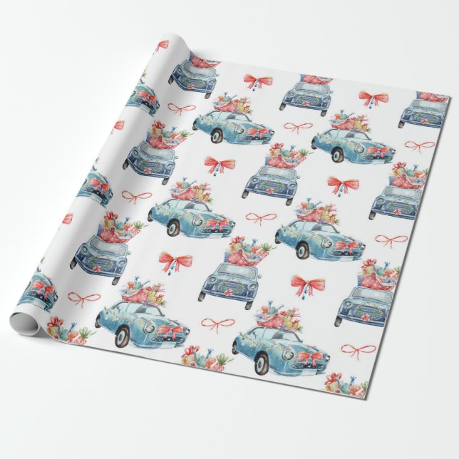 Papier Cadeau Papier d'enveloppement Motif de voitures de Noël (Déroulé)