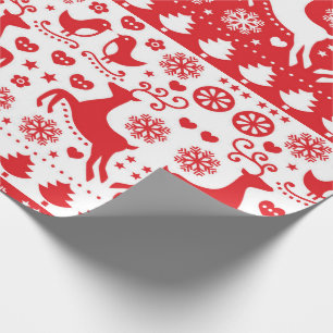 Papier Cadeau Papier d'enveloppement MOTIF SCANDINAVIE ROUGE NOË