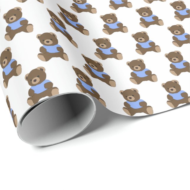 Papier Cadeau Papier d'enveloppement Nounours bleu (Coin rond)