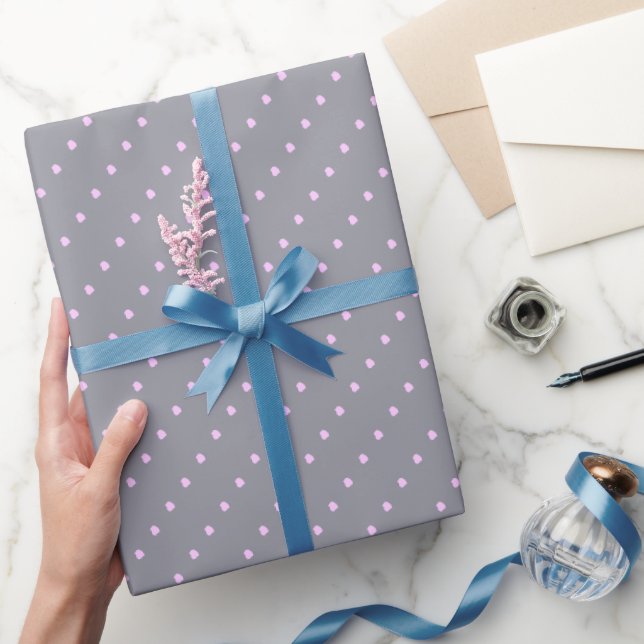 Papier Cadeau Papier d'enveloppement Pois gris et rose (Cadeaux)