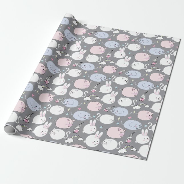 Papier Cadeau Papier d'enveloppement pour animaux amusants (Déroulé)