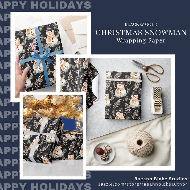 Papier Cadeau Papier d'enveloppement pour bonhomme de neige noir (Créateur téléchargé)