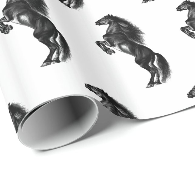 Papier Cadeau Papier d'enveloppement pour Cheval sauvage noir dr (Coin rond)