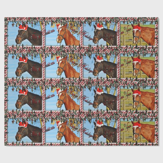Papier Cadeau Papier d'enveloppement pour chevaux de Noël (Plat)