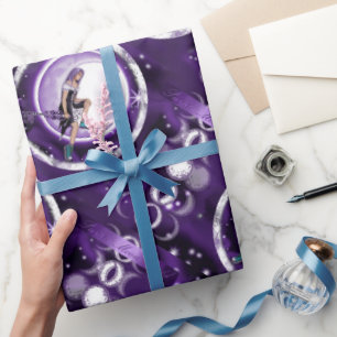 Papier Cadeau Papier d'enveloppement pour enfant de lune violett