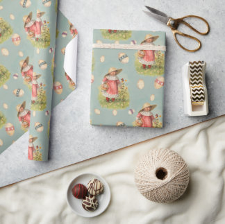 Papier Cadeau Papier d'enveloppement pour fille Bonnet de Pâques