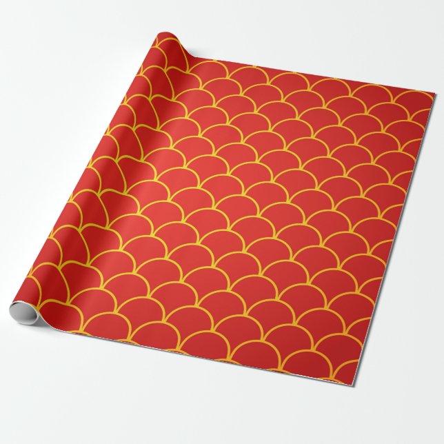 Papier Cadeau Papier d'enveloppement pour le nouvel an rouge or  (Déroulé)