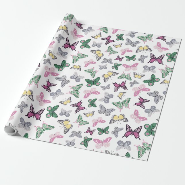 Papier Cadeau Papier d'enveloppement pour papillon de printemps (Déroulé)
