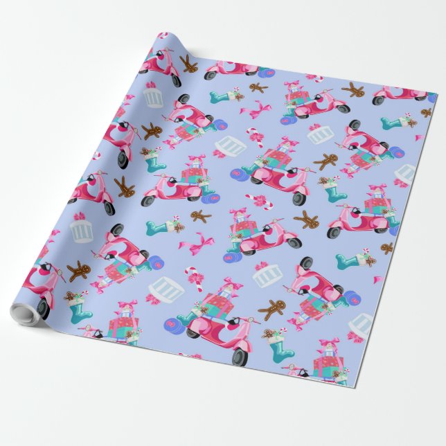 Papier Cadeau Papier d'enveloppement pour scooter de Noël rose m (Déroulé)