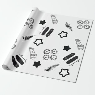 Papier Cadeau Papier d'enveloppement pour skateboard noir et bla