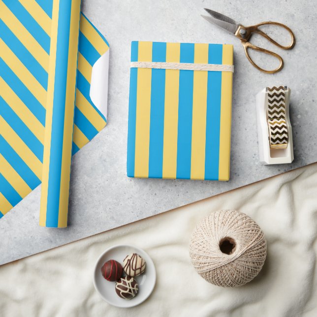 Papier Cadeau Papier d'enveloppement rayé bleu et jaune de l'Alb (Artisanat)